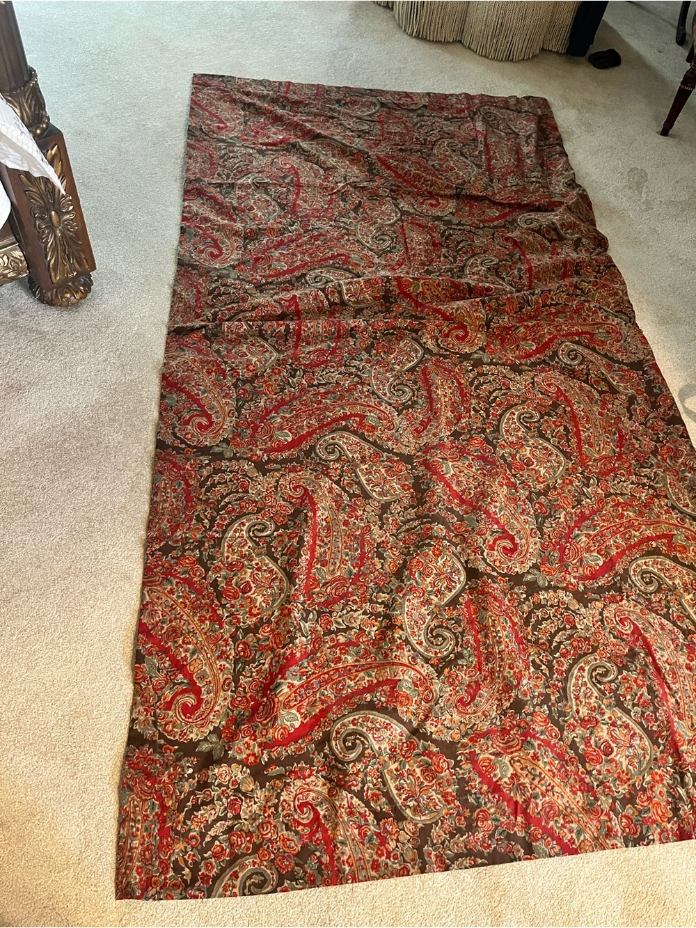 Pottery Barn Carrie King Duvet Cover 2 Curtain Panels Red Brown Multi Paisley - Picture 4 of 5